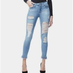 Good American Good Legs Distressed Jeans Frayed Hem Ankle Length Blue018 Size 10